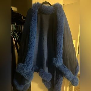 Blue Alpaca wool and fur lined wrap.